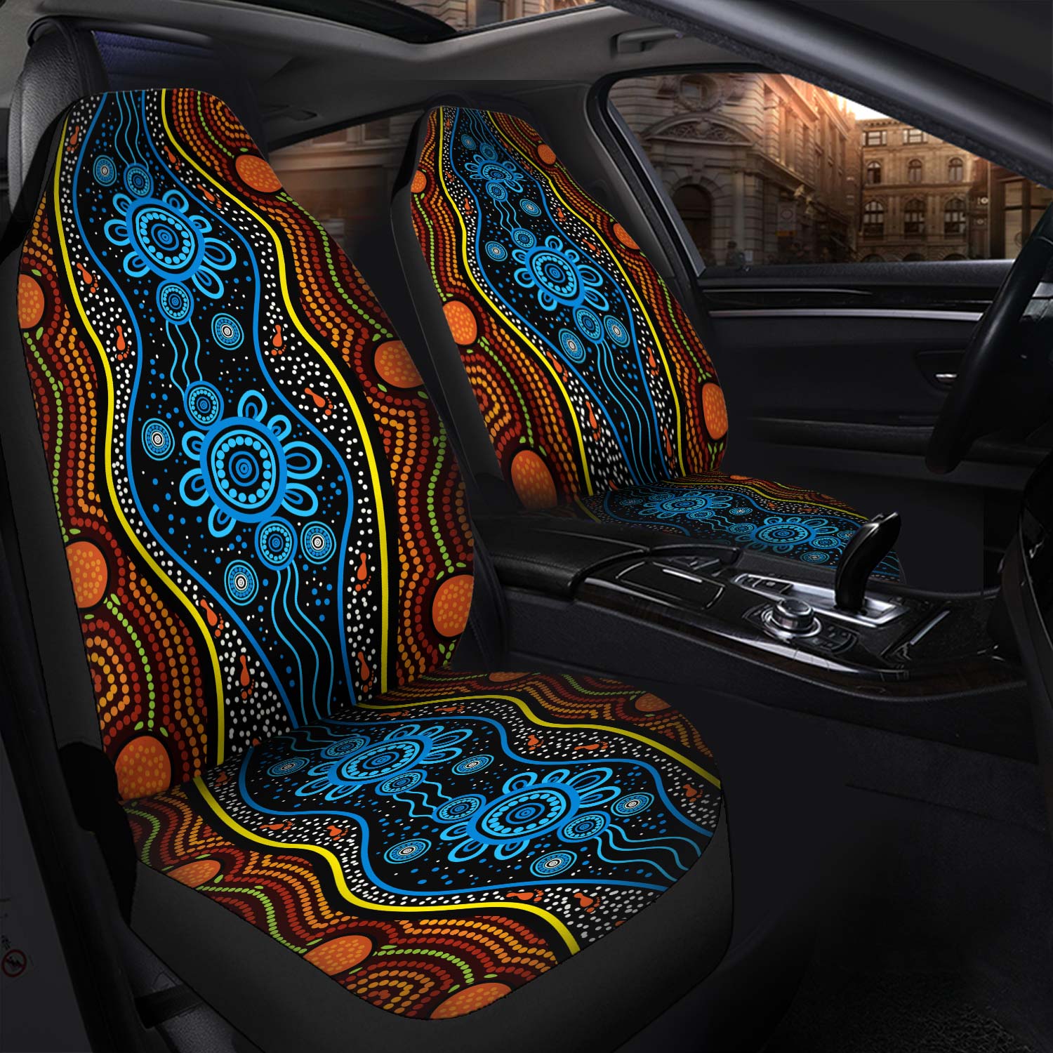 Australia Aboriginal   Car Seat Cover Aboriginal Inspired Land and River With Footprints Car Seat Cover
