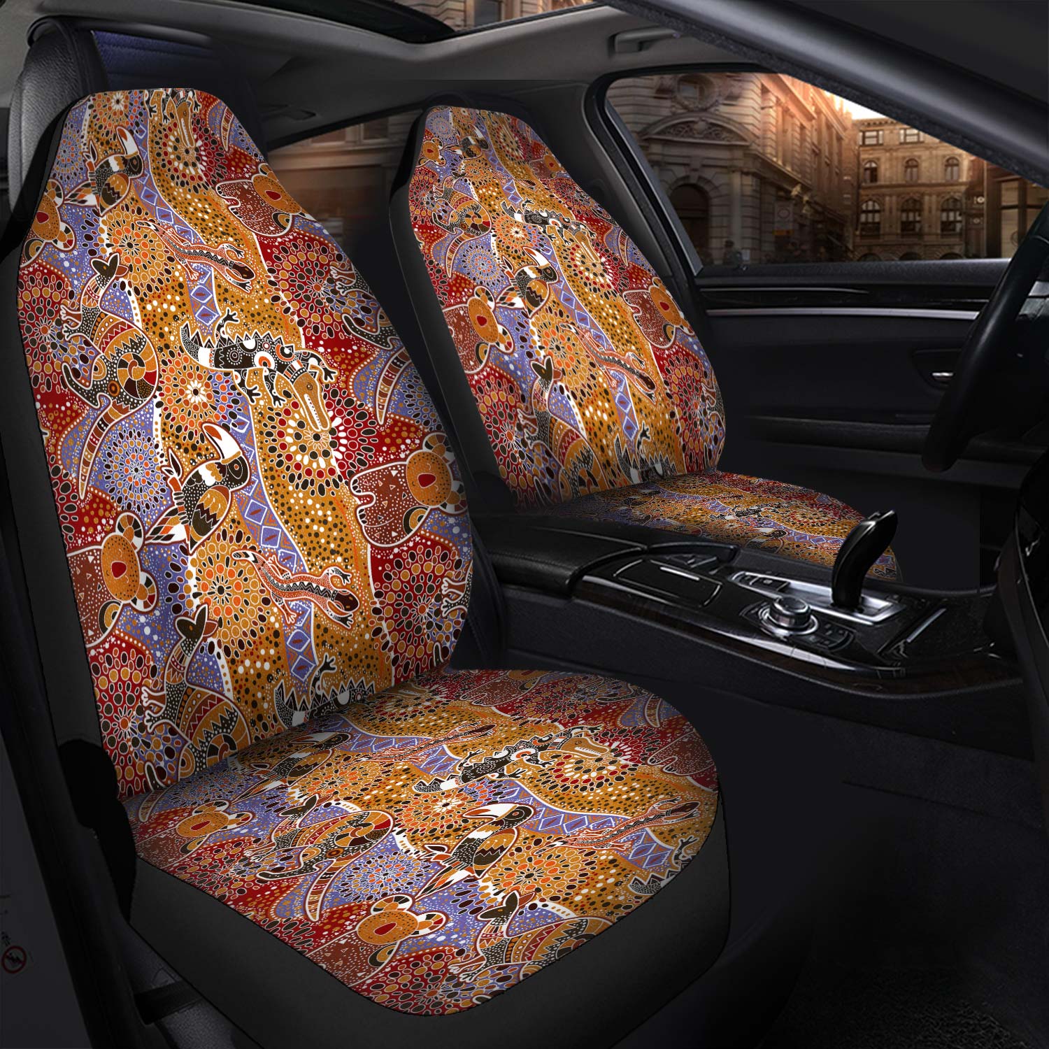 Australia Aboriginal   Car Seat Cover Aboriginal Inspired Patterns Australian Animals Car Seat Cover