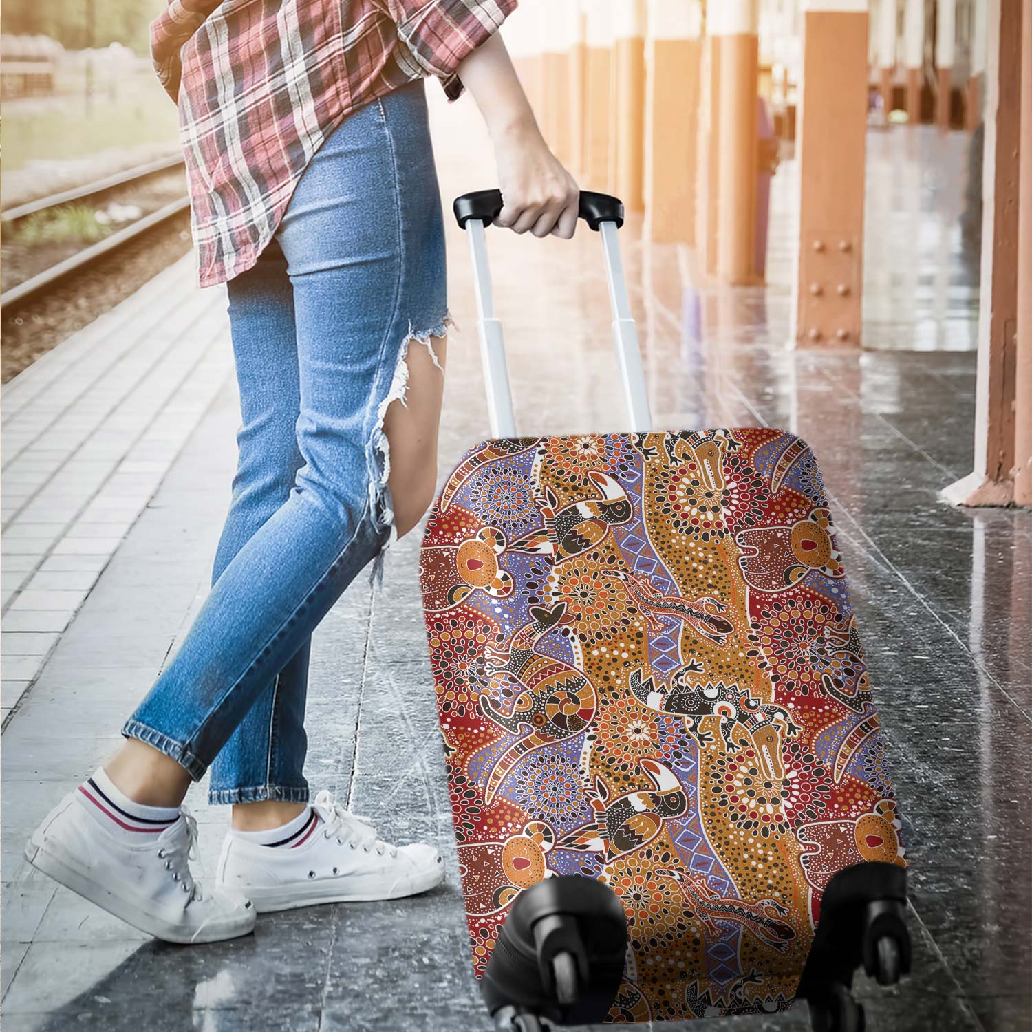 Australia Aboriginal   Luggage Cover Aboriginal Inspired Patterns Australian Animals Luggage Cover