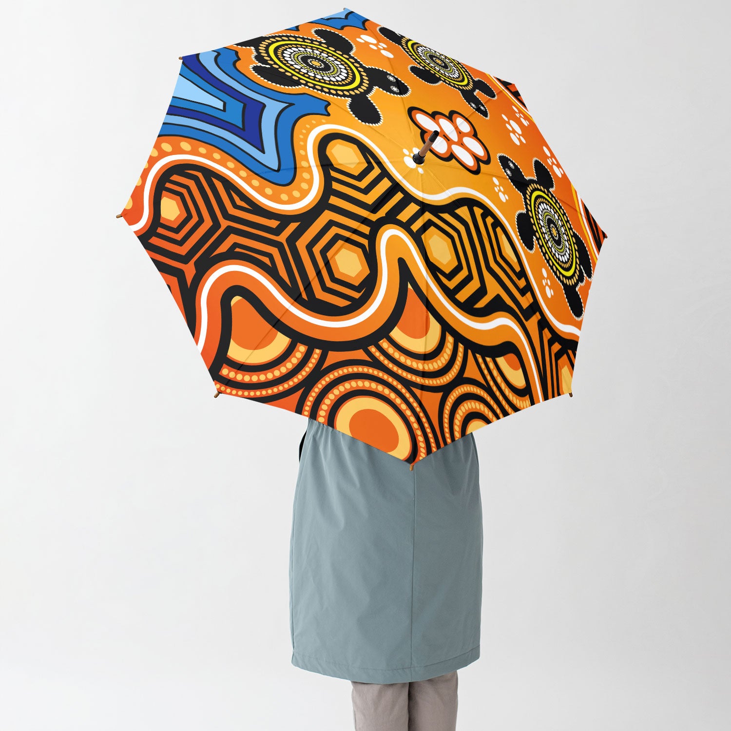 Australia Aboriginal Umbrella Aboriginal Inspired dot art painting with turtle Orange Umbrella