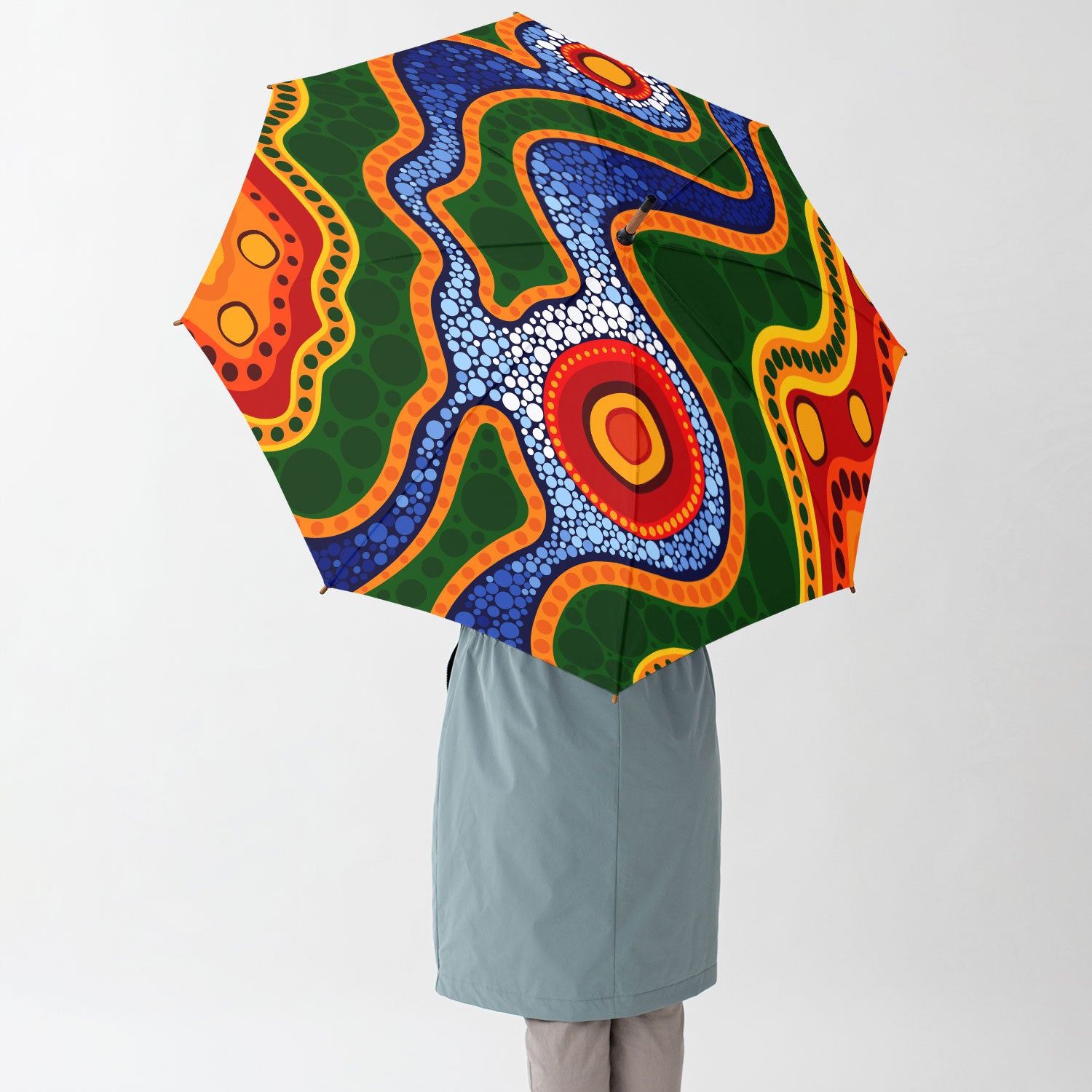 Australia Aboriginal Umbrella Aboriginal Inspired dot art vector background with river Umbrella