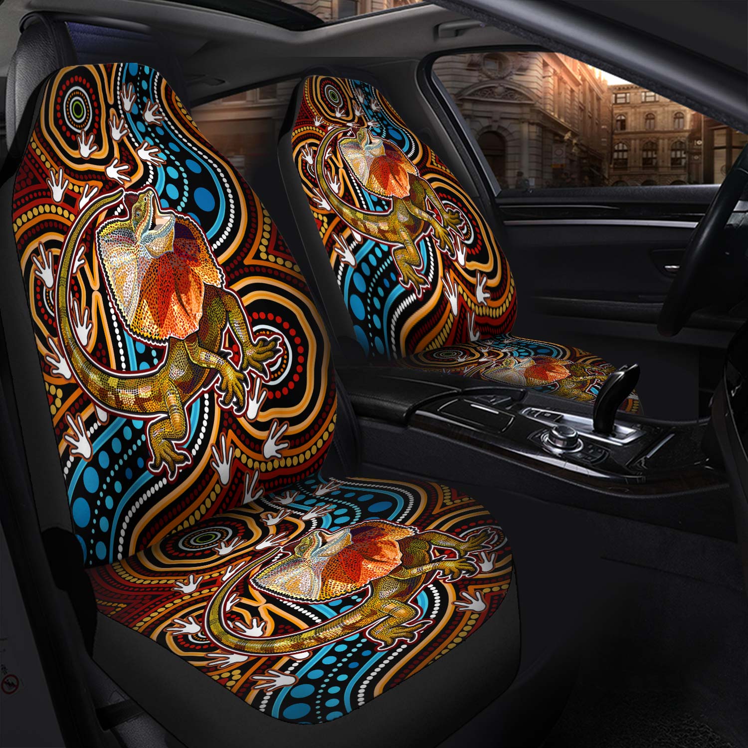 Australia Aboriginal   Car Seat Cover Aboriginal Inspired frill necked lizard dreaming Car Seat Cover