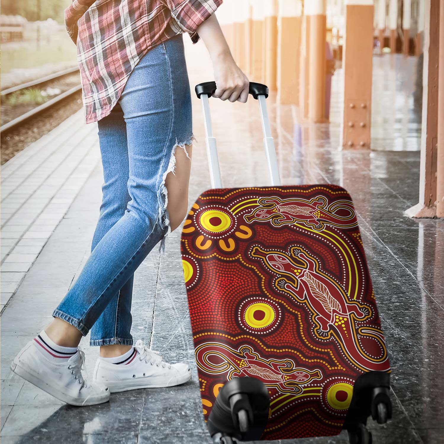 Australia Aboriginal   Luggage Cover Aboriginal Inspired lizard painting Luggage Cover