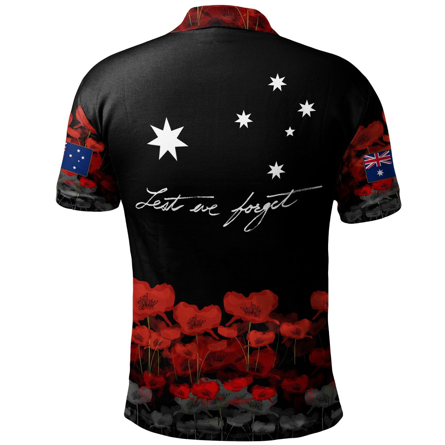 Australia Anzac Day Polo Shirt Poppy Flower Lest We Forget Black Style
