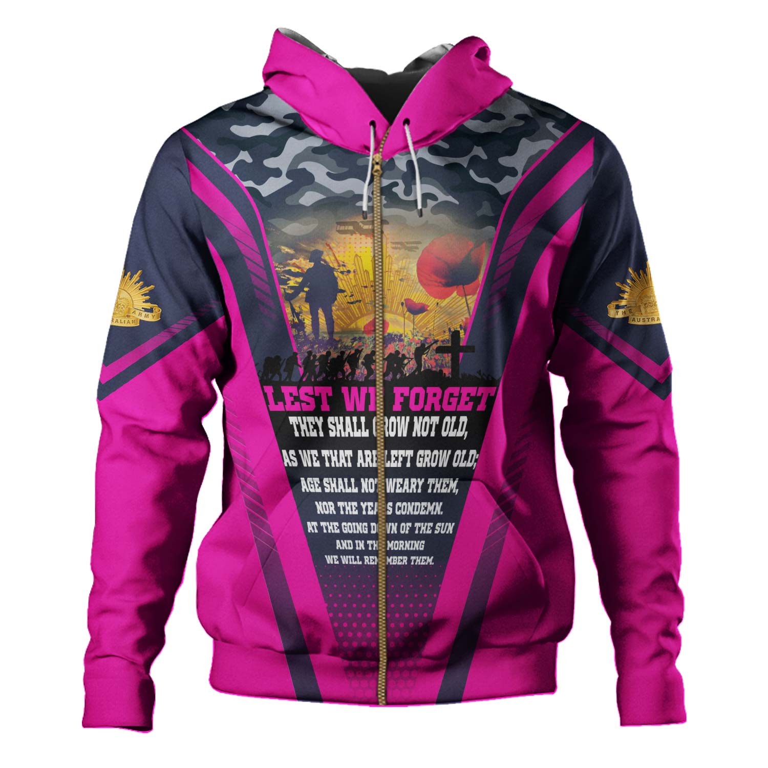 Australia  Anzac Day  Hoodie Anzac Camo Patterns With For the Fallen Poem Hoodie