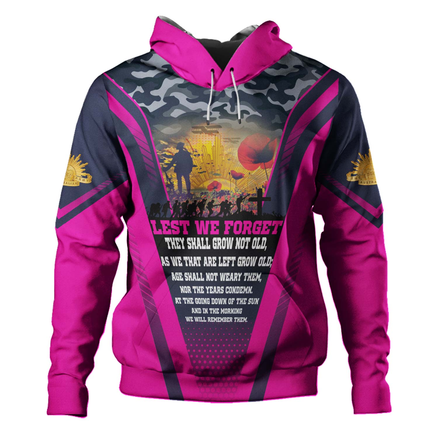 Australia  Anzac Day  Hoodie Anzac Camo Patterns With For the Fallen Poem Hoodie