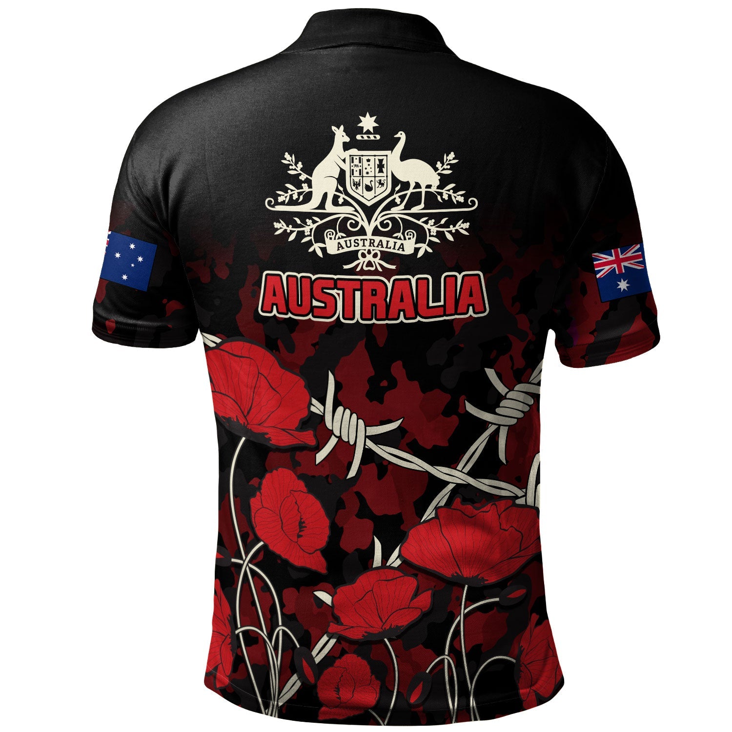 Australia Anzac Day Polo Shirt Anzac Poppy Flower And Barbed Wire Symbols