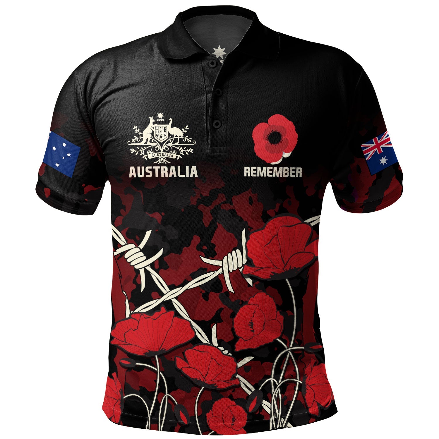 Australia Anzac Day Polo Shirt Anzac Poppy Flower And Barbed Wire Symbols