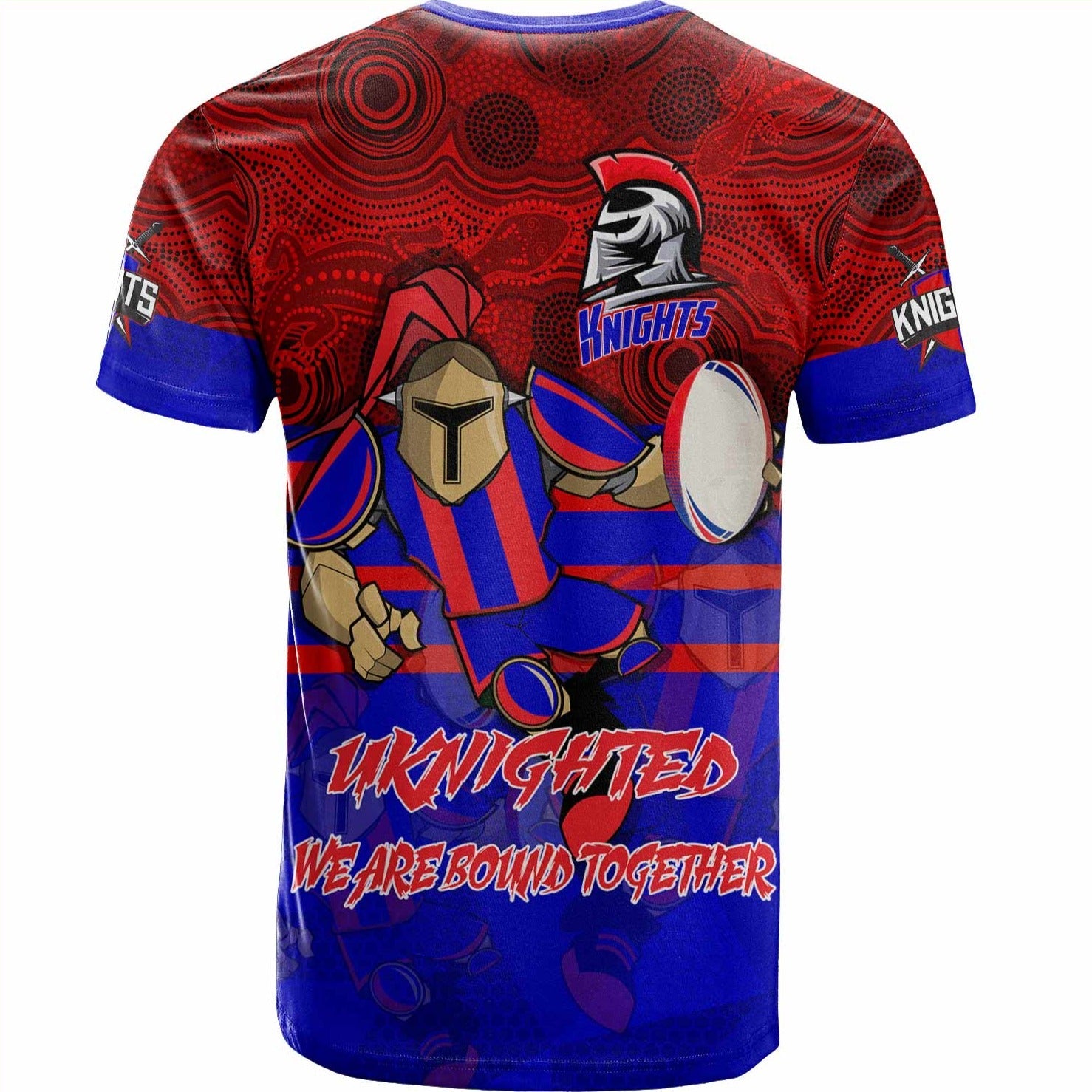 Newcastle Knights  T-Shirt Uknighted We Are Bound Together Aboriginal Patterns