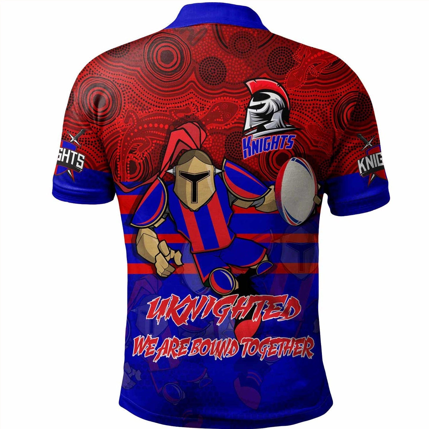Newcastle Knights  Polo Shirt Uknighted We Are Bound Together Aboriginal Patterns