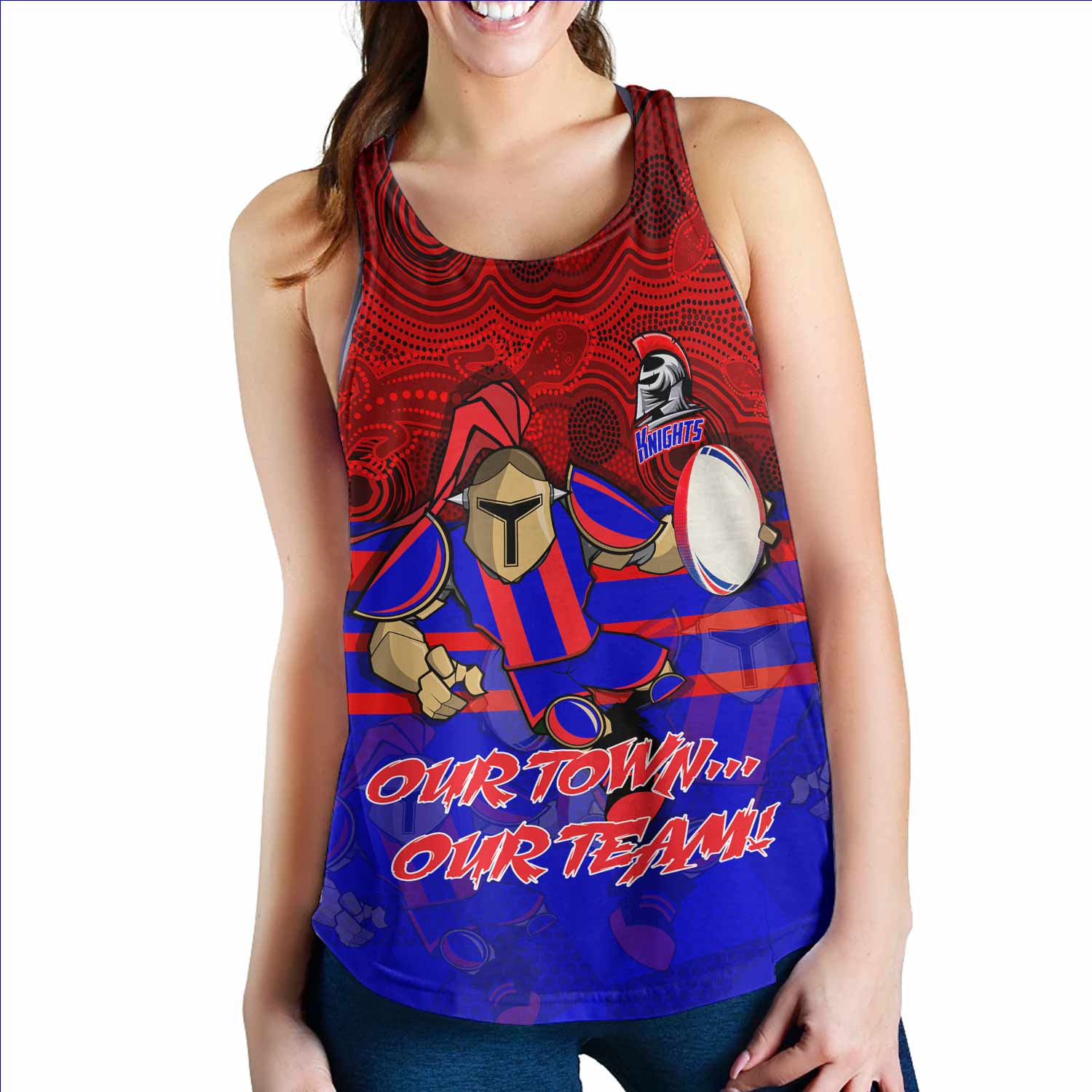 Newcastle Knights  Women Singlet Uknighted We Are Bound Together Aboriginal Patterns