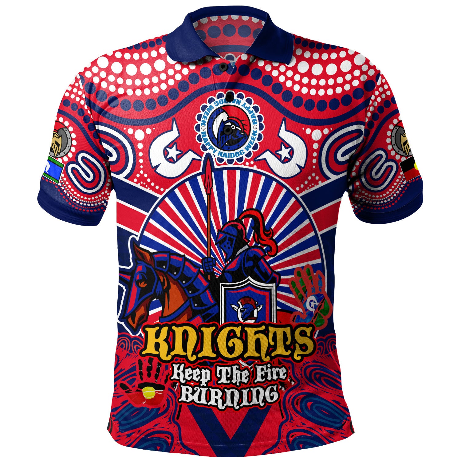 Newcastle Knights Aboriginal Naidoc Week 2024 Polo Shirt Knights Keep The Fire Burning Polo Shirt